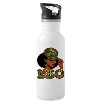 Leo Queen – Camo Afro Girl Royal Vibes - Water bottle with straw - white - Right