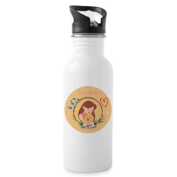 Hundemama im Blumenkranz - Trinkflasche mit integriertem Trinkhalm - Weiß - Rechts