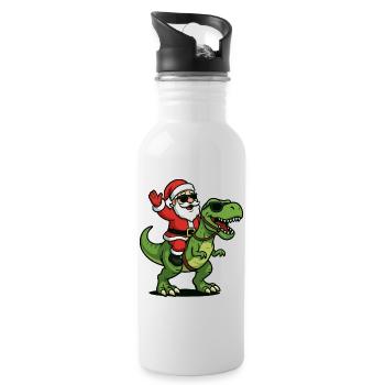 Weihnachts T Rex mit Santa Swag - Trinkflasche mit integriertem Trinkhalm - Weiß - Rechts