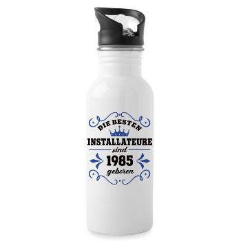 Installateur Geburtstag Jahrgang 1985 Kollege Geb - Trinkflasche mit integriertem Trinkhalm - Weiß - Rechts