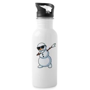 Dab Snowman Cartoon - Trinkflasche mit integriertem Trinkhalm - Weiß - Rechts