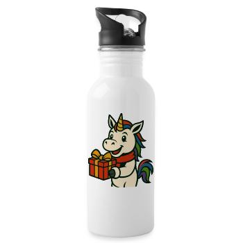 Einhorn präsentiert niedliche, festliche Weihnachtskunst - Trinkflasche mit integriertem Trinkhalm - Weiß - Rechts