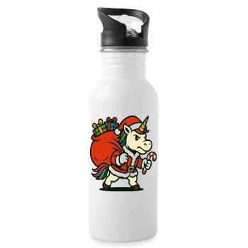 Starker Weihnachtsmann-Einhorn mit Geschenktüte - Trinkflasche mit integriertem Trinkhalm - Weiß - Rechts