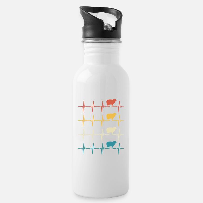 Herzschlag Schaf, Schaf, Schaf - Trinkflasche mit integriertem Trinkhalm - Weiß