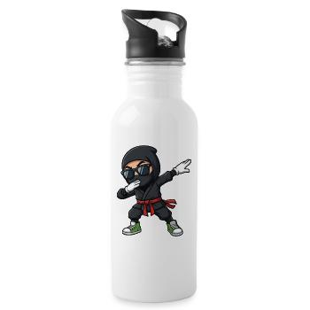 Funny Dabbing Ninja Cartoon - Water bottle with straw - white - Right