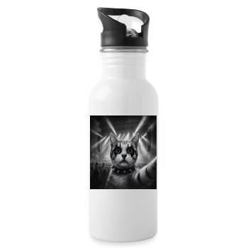 Katze Musik Heavy Metal Katzen Geschenkidee Lustig - Trinkflasche mit integriertem Trinkhalm - Weiß - Rechts