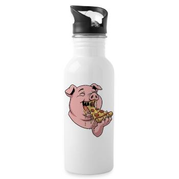 Lustiges Schwein Pizza essen Cartoon Fast Food - Trinkflasche mit integriertem Trinkhalm - Weiß - Rechts