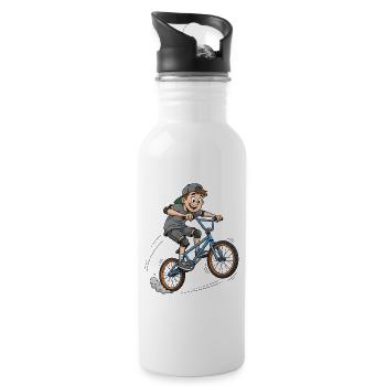 👉 Cool BMX Boy Jumping – Street Style Art - Water bottle with straw - white - Right