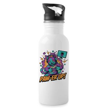 Katzenspieler Power-Paw - Trinkflasche mit integriertem Trinkhalm - Weiß - Rechts