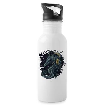 Seahorse with headphones motif - Water bottle with straw - white - Right