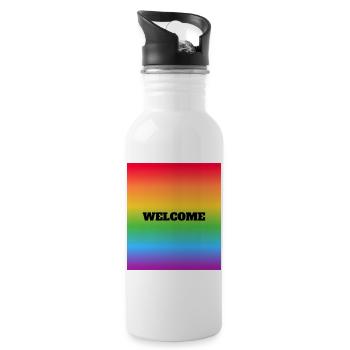 LGBT-Regenbogen-Willkommen – LGBTQ Safe Space – Gay Ally - Trinkflasche mit integriertem Trinkhalm - Weiß - Rechts