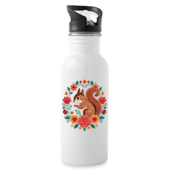 Eichhörnchen im Blumenkreis - Trinkflasche mit integriertem Trinkhalm - Weiß - Rechts