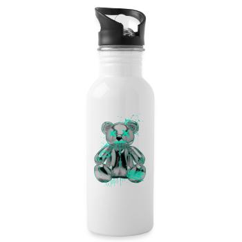 Graffiti Teddy Rebell Street Art - Trinkflasche mit integriertem Trinkhalm - Weiß - Rechts