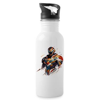 Futuristic Sci-Fi Hero in Geometric Style - Water bottle with straw - white - Right