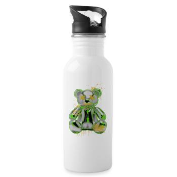 Graffiti Teddybär Rebellion Urban Art - Trinkflasche mit integriertem Trinkhalm - Weiß - Rechts