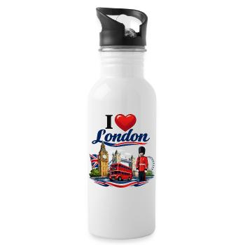 I Love London – Ikonische britische Ikonen - Trinkflasche mit integriertem Trinkhalm - Weiß - Rechts