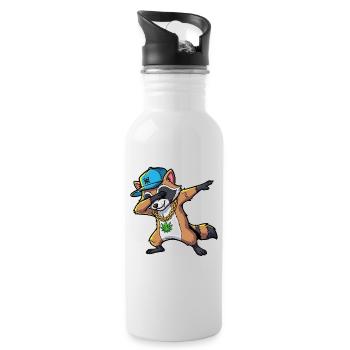 Dabbing Waschbär mit Hanfblatt - Trinkflasche mit integriertem Trinkhalm - Weiß - Rechts