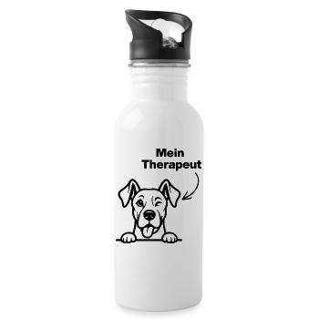 DER HUND MEIN THERAPEUT, HUNDE! 🐶 DOGLOVER PFOTE - Trinkflasche mit integriertem Trinkhalm - Weiß - Rechts