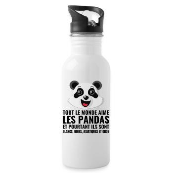 Panda, Vielfalt, Liebe - Trinkflasche mit integriertem Trinkhalm - Weiß - Rechts