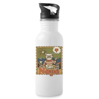 Nein Katze: Retro Nerd Schreibtischkunst - Trinkflasche mit integriertem Trinkhalm - Weiß - Rechts