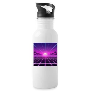 Sunset Neon Retrogrid retour aux années 90 - Gourde avec paille intégrée - blanc - Droite