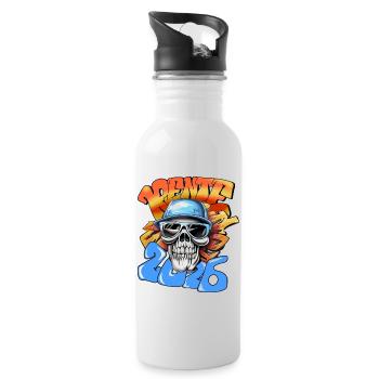 Schädel Rentner 2026 Neon Graffiti Pop-Art  - Trinkflasche mit integriertem Trinkhalm - Weiß - Rechts