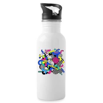 Neon Chaos Pop Art Muster - Trinkflasche mit integriertem Trinkhalm - Weiß - Rechts