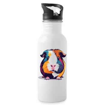 Colorful Guinea Pig Pop Art Illustration - Water bottle with straw - white - Right