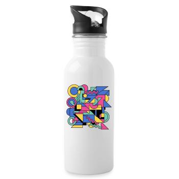 Memphis Geometrie Farbenspiel - Trinkflasche mit integriertem Trinkhalm - Weiß - Rechts