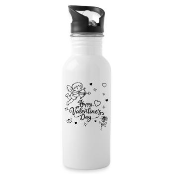 Valentines Day Calligraphy, Cherub, Rose doodle - Water bottle with straw - white - Right