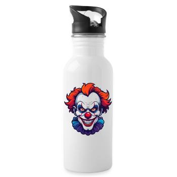 Gruselclown Horror Clown Kopf Porträt Motiv - Trinkflasche mit integriertem Trinkhalm - Weiß - Rechts