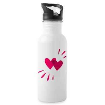 Two hearts to match Valentine's Day - Water bottle with straw - white - Right