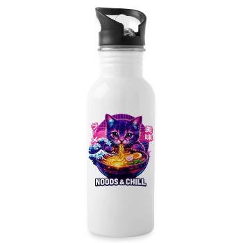 Ramen Noodles Cat Lover Retro Kawaii Cats - Water bottle with straw - white - Right