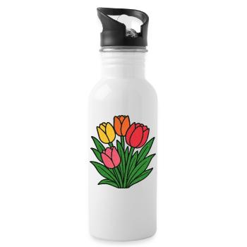 Tulip Patch Blüte - Trinkflasche mit integriertem Trinkhalm - Weiß - Rechts