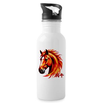 Blazing Horse Zodiac Polygon Art - Trinkflasche mit integriertem Trinkhalm - Weiß - Rechts
