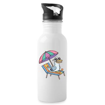 Möwe macht Urlaub - Trinkflasche mit integriertem Trinkhalm - Weiß - Rechts