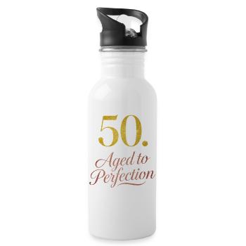 50th Birthday Aged To Perfection - Trinkflasche mit integriertem Trinkhalm - Weiß - Rechts