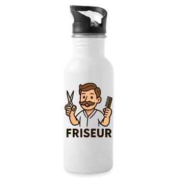 Friseur Cartoon Vintage - Trinkflasche mit integriertem Trinkhalm - Weiß - Rechts