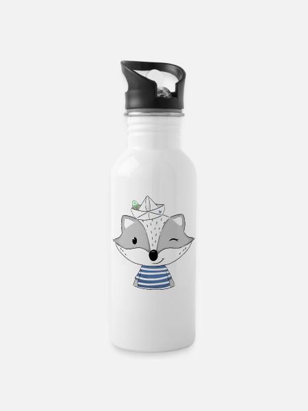 Sailor Badger with Paper Boat - Water bottle with straw - white