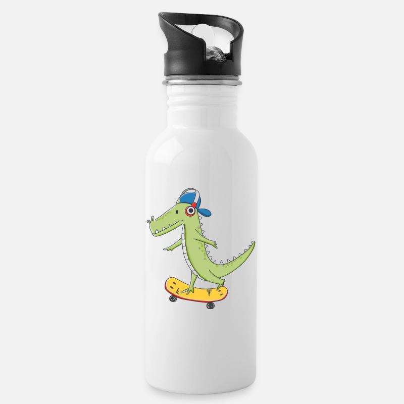 Patineur cool KROKO - Gourde avec paille intégrée - blanc