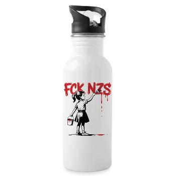 F*ck Nazis – Antifaschistischer Tee - Trinkflasche mit integriertem Trinkhalm - Weiß - Rechts