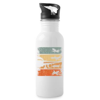 Airplane Pilot Retro Aviation Air Traffic Aviator - Water bottle with straw - white - Right