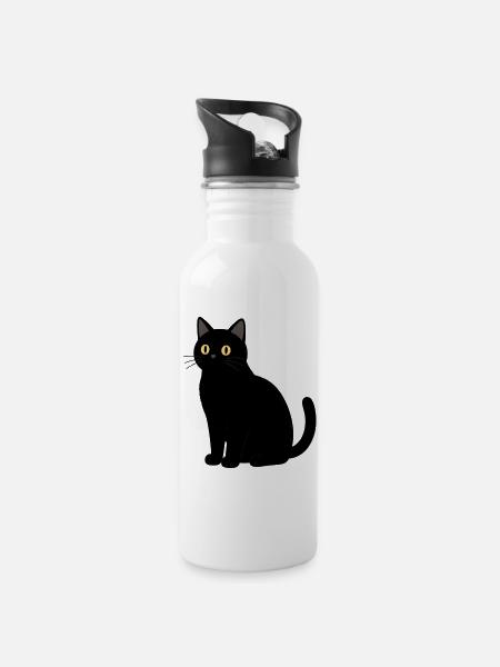 schwarze Katze Katze schwarz - Trinkflasche mit integriertem Trinkhalm - Weiß