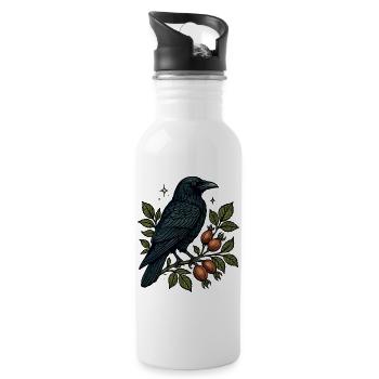 Night crow on berry vine - Water bottle with straw - white - Right
