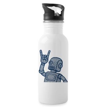 Retro Robot Horns Line Art - Trinkflasche mit integriertem Trinkhalm - Weiß - Rechts