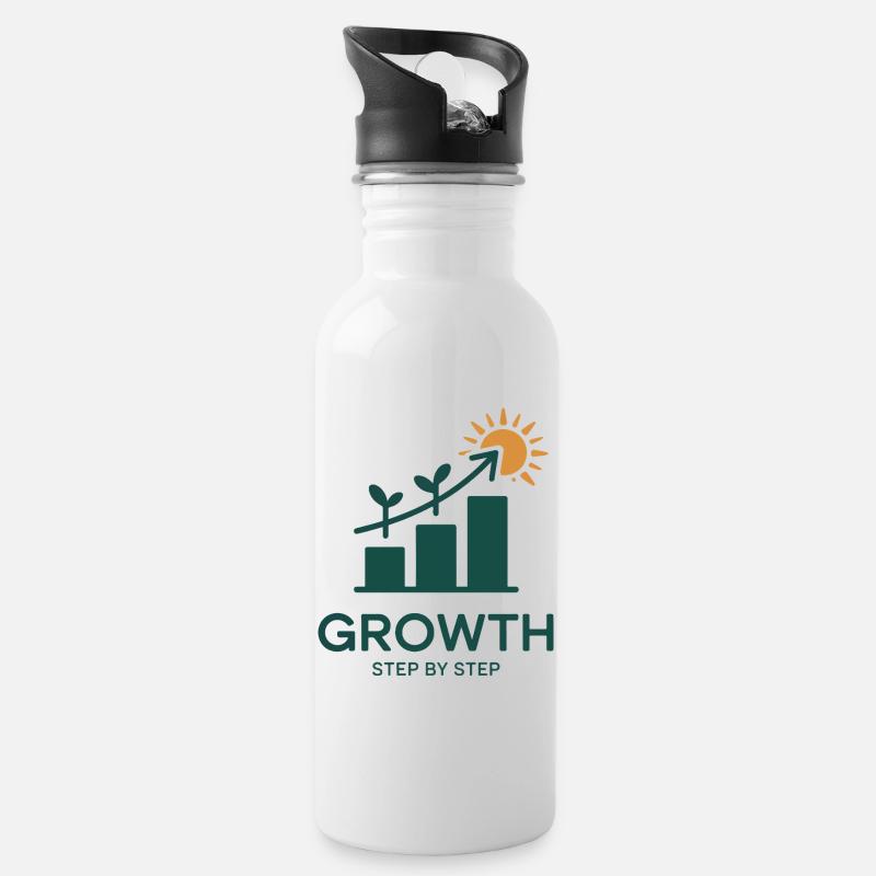 Growth Step by Step – Success & Growth - Water bottle with straw - white