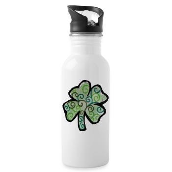 Swirled Shamrock in Pastel Greens - Water bottle with straw - white - Right
