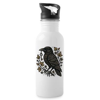 Corbeau avec une clé dans les tentacules - Gourde avec paille intégrée - blanc - Droite