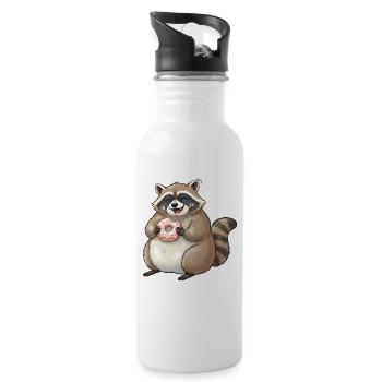 Donut-loving raccoon kawaii - Water bottle with straw - white - Right