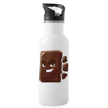 Charmanter Schoko Block mit Grinsen - Trinkflasche mit integriertem Trinkhalm - Weiß - Rechts